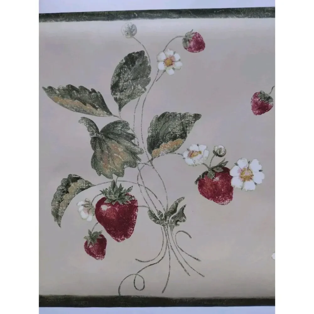 York Decorative Wall Border - Strawberries - Yellow - Green 5 yds - Pre-pasted